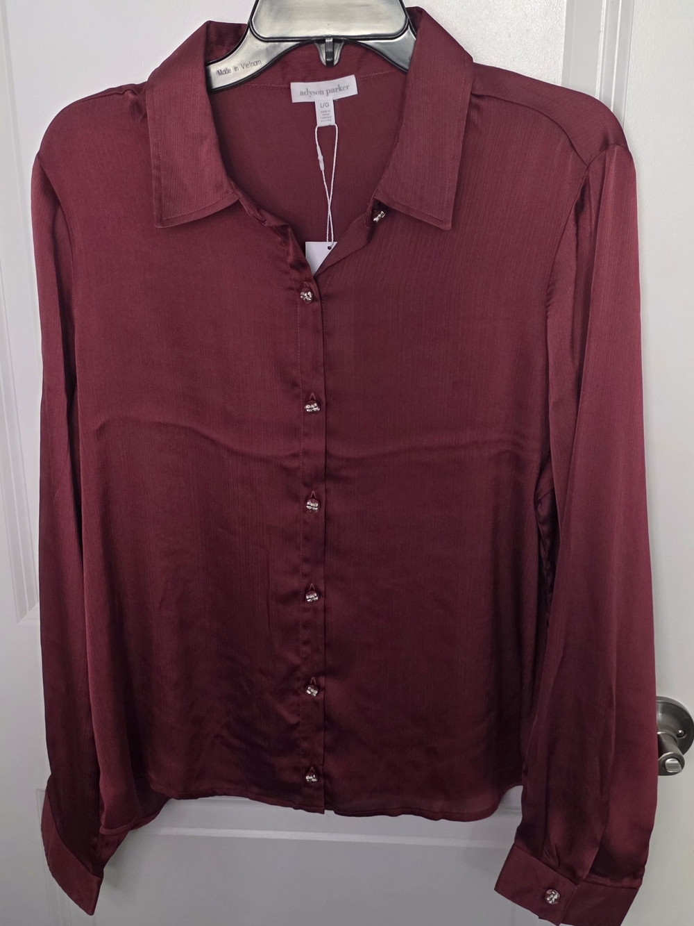 Adyson Parker Burgundy Satin Button-Up Blouse